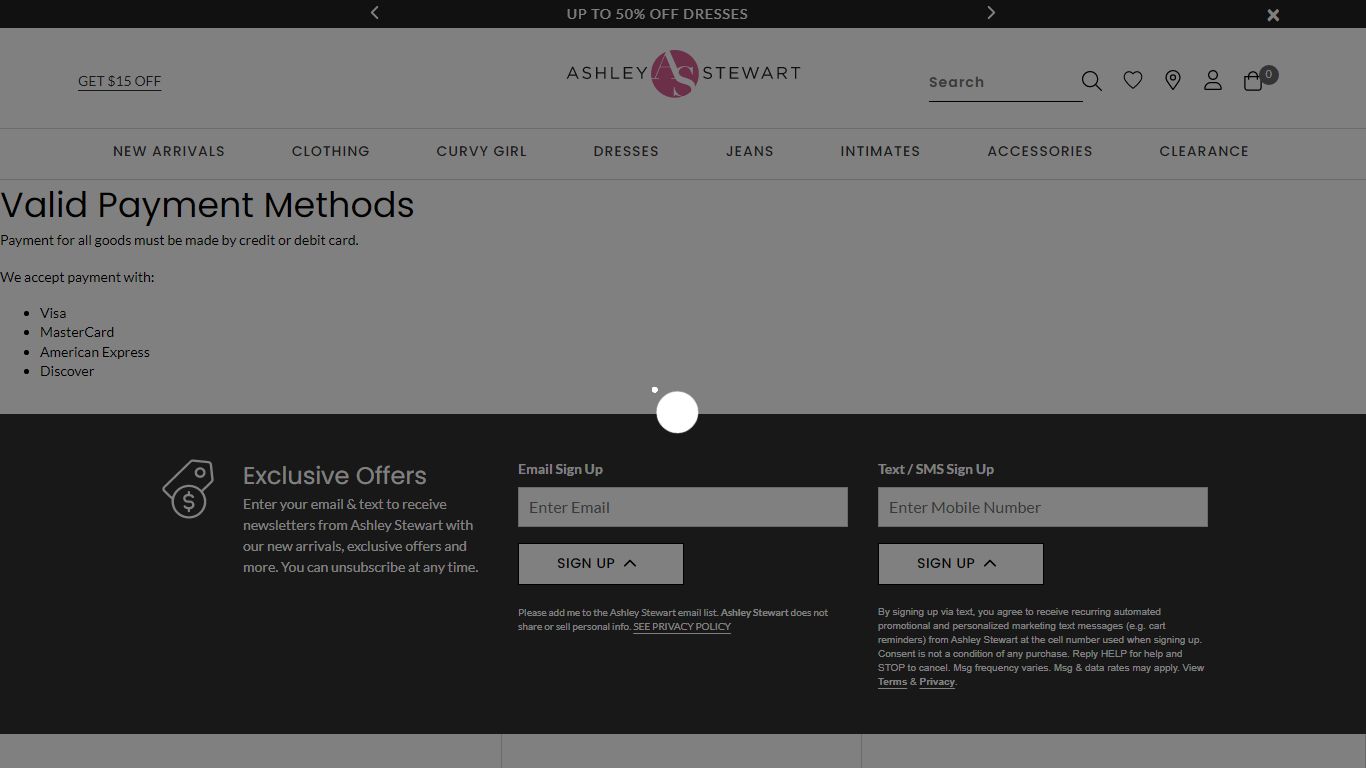 Valid Payment Methods - Ashley Stewart